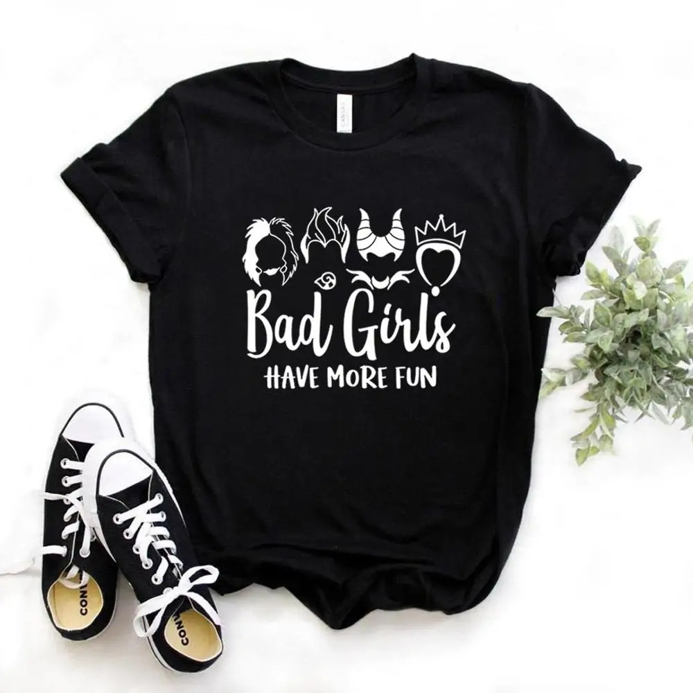 T-shirt manches courtes col rond pour femme, décontracté, Bad Girls Have More Fun Print, été
