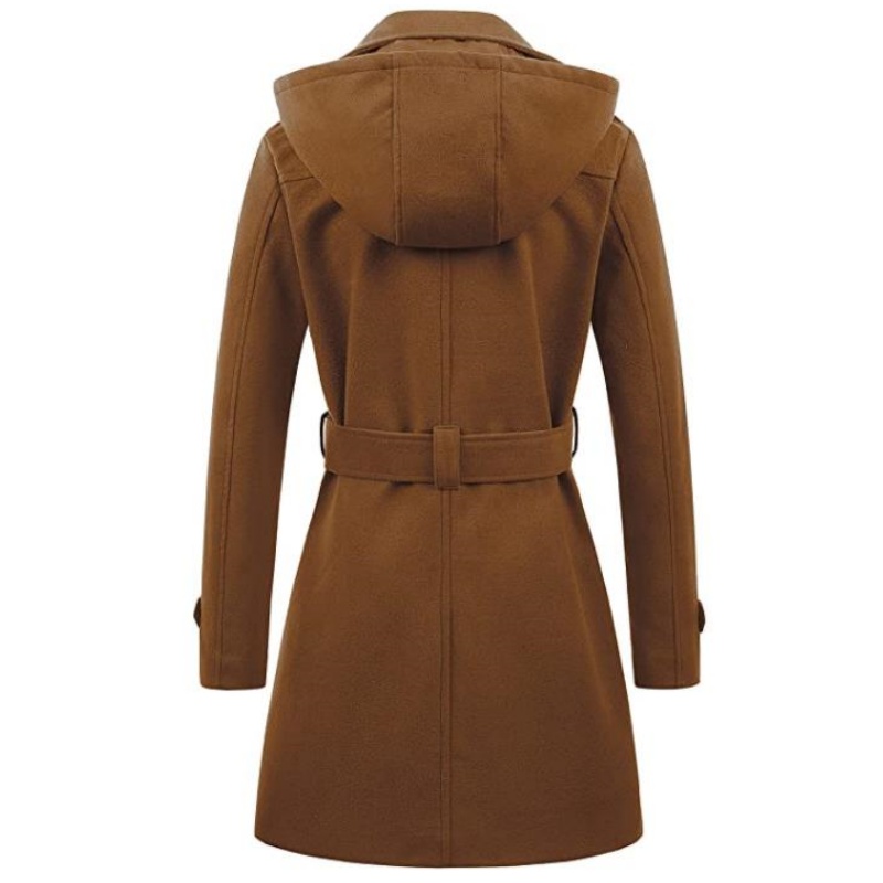 Vestes à capuche mi-longues pour femmes, pardessus croisés pour dames, col coloré à revers en laine, haut d'hiver, streetwear féminin