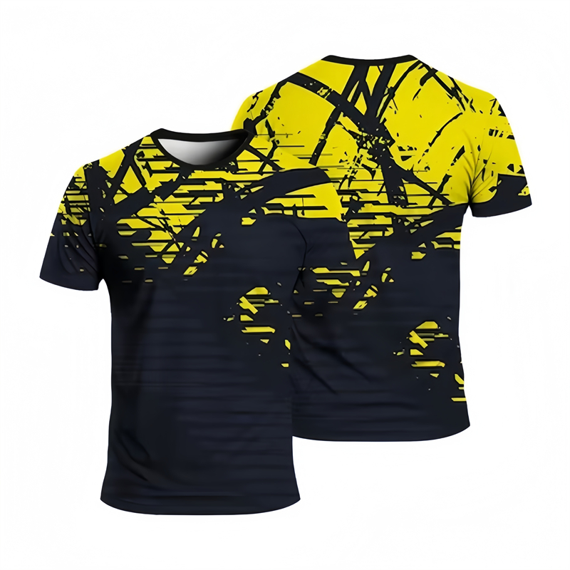 T-shirts de sport de course simples pour hommes, décontractés, à séchage rapide, imprimés en 3D, amples et respirants, Fitness, col rond, été