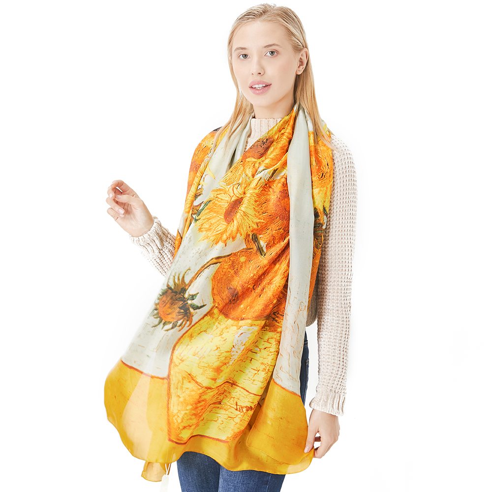 Foulards de printemps en soie pour femmes, imprimé numérique, châles de tournesol, Foulard de luxe de styliste, enveloppes Van Gogh, peinture à l'huile, Hijab