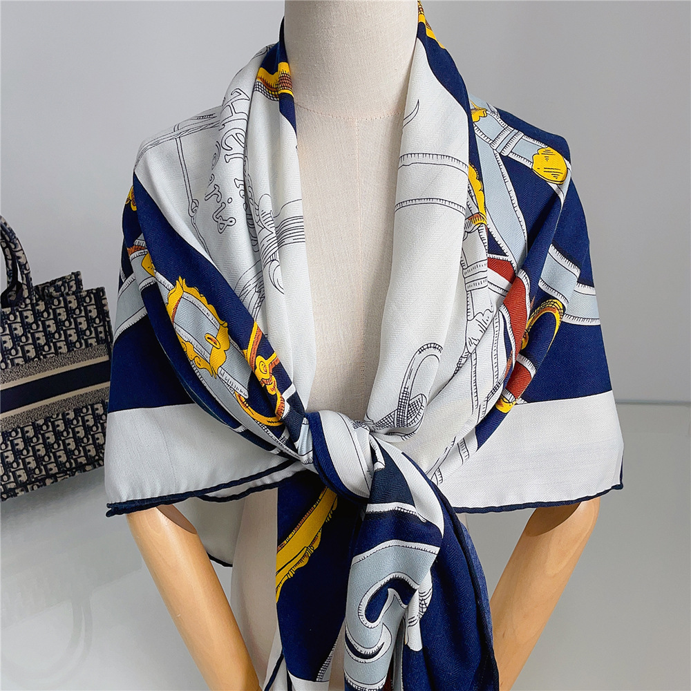 Écharpe de luxe en fausse soie et laine pour femmes, 130x130cm, grand, doux et chaud, cadeau de noël, d'anniversaire, toutes Occasions, écharpe à la mode pour dames