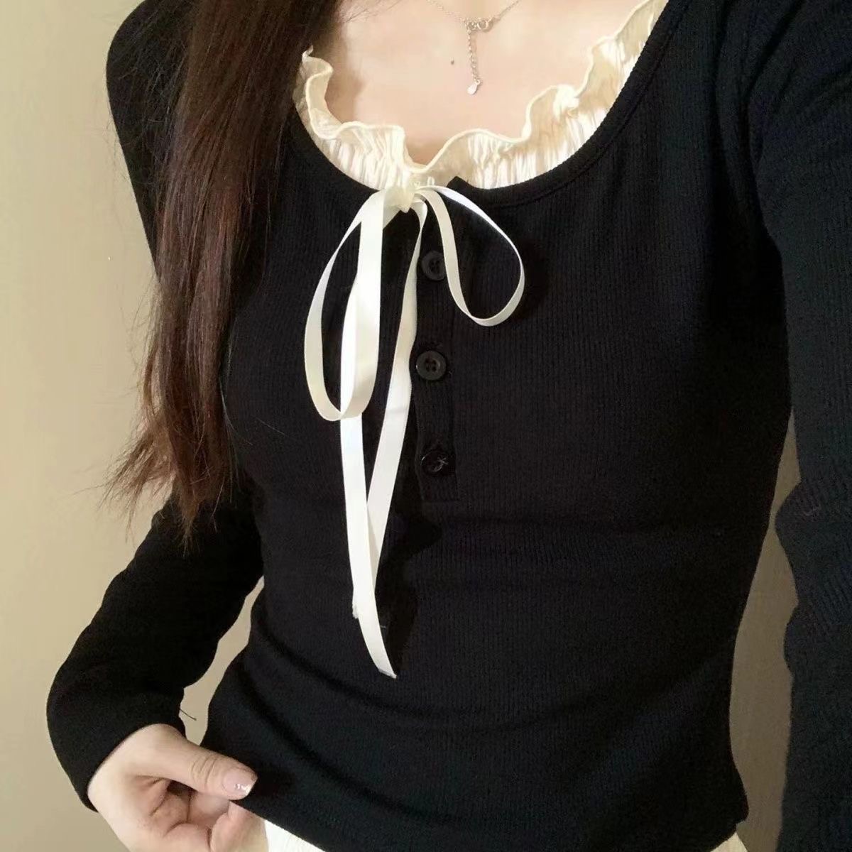 Haut court Y2K Kawaii d'été 2026 pour femme, chemisier décontracté moulant à manches longues, pull uni style coréen, idéal pour le bureau