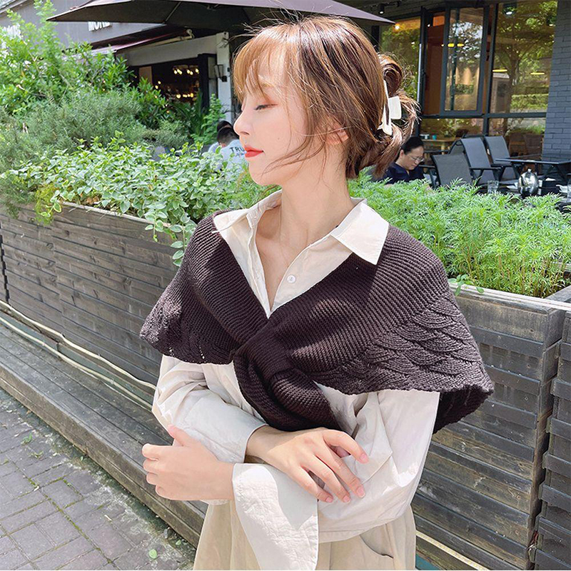 Hiver plus chaud couleur unie Blouse couverture épaule Cape coréenne faux colliers noué écharpe épais silencieux femmes tricoté châle écharpe