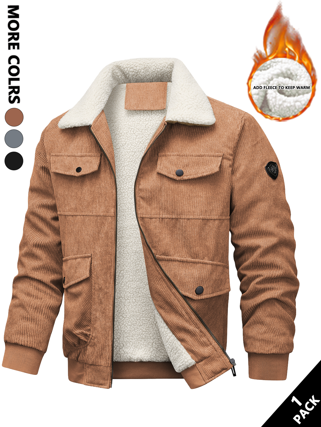 Veste en velours côtelé pour hommes, durable et résistante à l'usure, polyvalente et facile à assortir, adaptée à un vêtement décontracté léger sur le lieu de travail, activités de plein air légères, superposition en automne et en hiver, échauffement pour le sport, sorties décontractées et courts