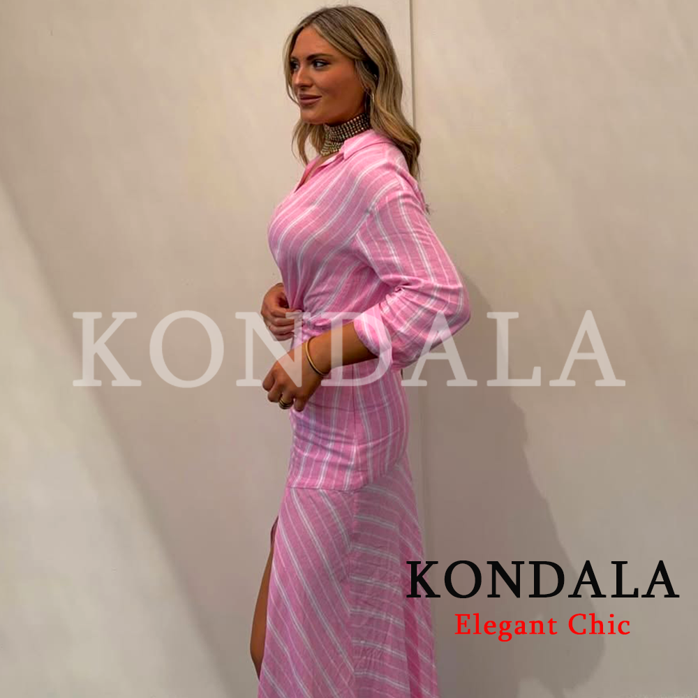 Ensemble jupe rayée tendance KONDALA pour femme, chemise rayée et jupe midi, nouvelle collection mode Printemps-Été 2026, idéal pour les remises de diplômes et les vacances
