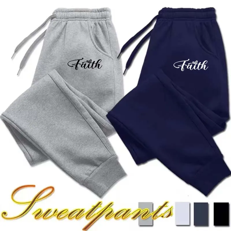 Pantalon de jogging long en molleton pour femme, imprimé lettres 'Faith', pour l'automne et l'hiver, idéal pour le sport, le fitness et les activités de plein air, style décontracté et tendance