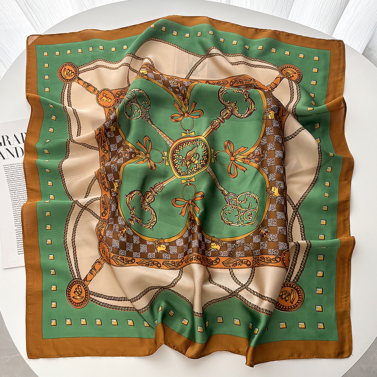 Foulard carré en soie de luxe pour femmes, Foulard imprimé, bandeau en Satin doux, sac à mains, rubans, Foulard, tête, Hijab, bandeau