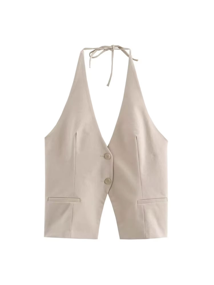 Débardeur à boutons sur le devant pour femmes, col licou noué, dos nu, camisole féminine, mode Sexy