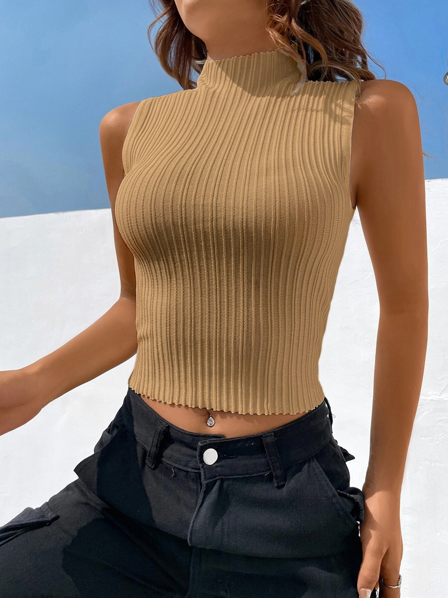 Haut en tricot à col roulé pour femme, pull décontracté, t-shirt rayé, vêtements courts, plis commandés, précieux, nouveau, été