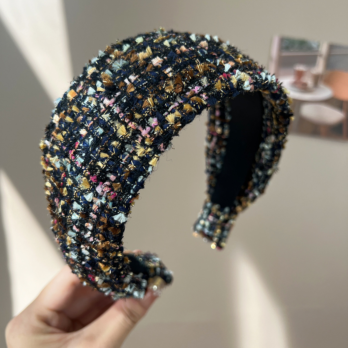 Bandeau tricoté en Tweed de couleur mixte, 188CM, antidérapant, fait à la main, pour atelier de Paris, usage quotidien, accessoire pour cheveux antidérapant