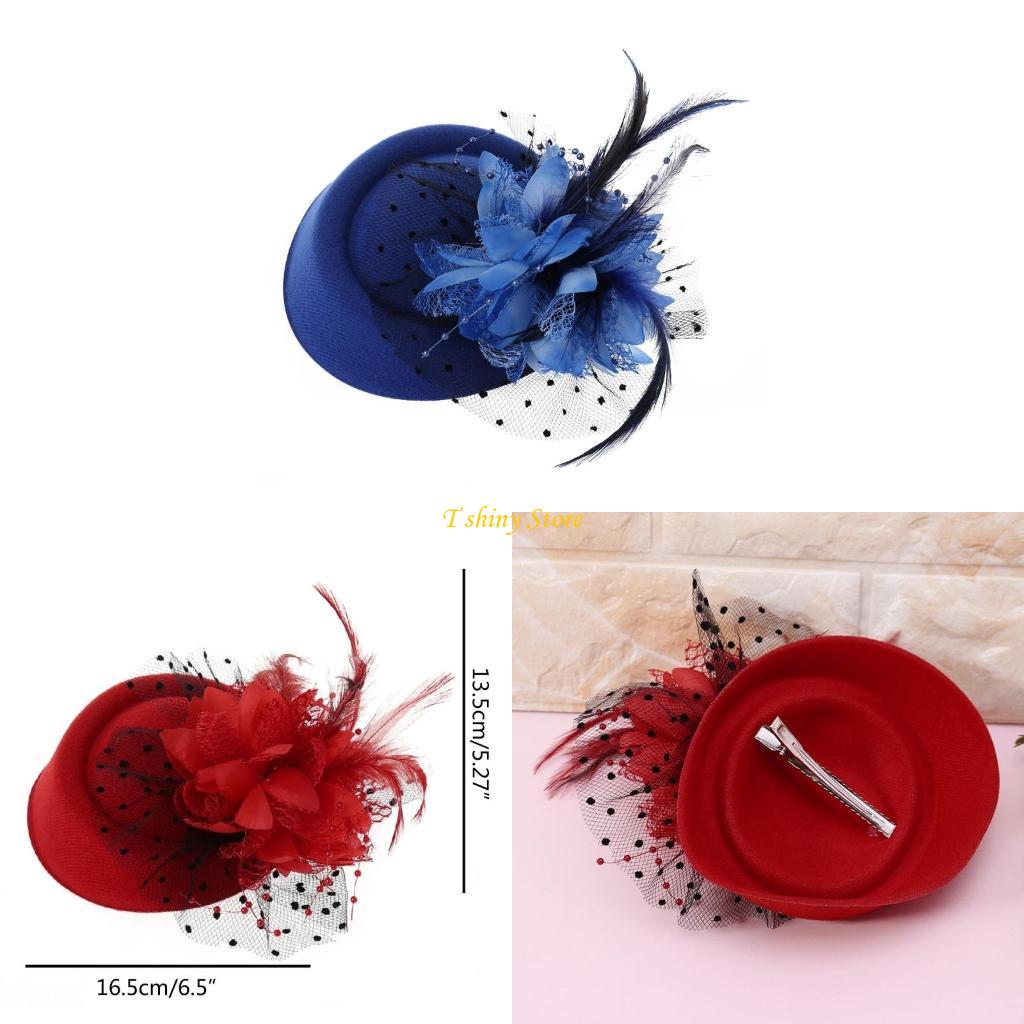 Accessoires de mode pour cheveux : Fascinator pour femme, chapeau de cocktail, chapeau de fête, coiffe de mariage ou d'église avec voile, fleur et plume