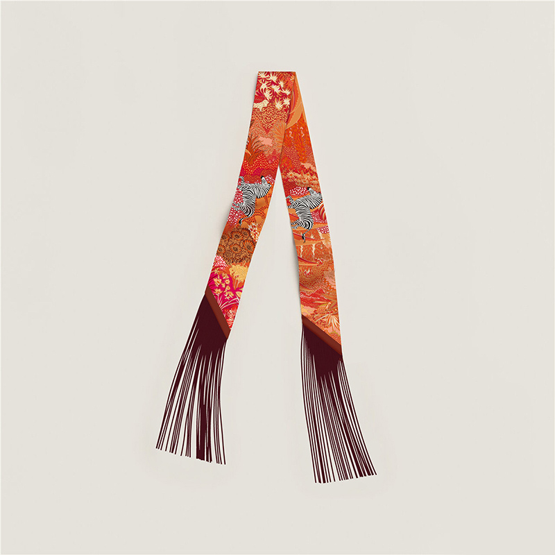 Longue écharpe à imprimé floral avec franges, décoration de sac pour femme, foulard vintage élégant, bandana, accessoire de mode quotidien