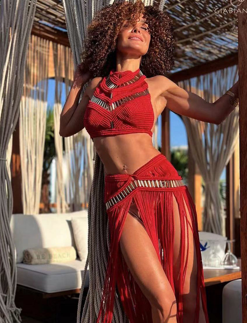 Beachapche-Robe longue en macramé pour femmes, tunique de plage avec des franges au crochet, à dos nu, éducative et personnalisée