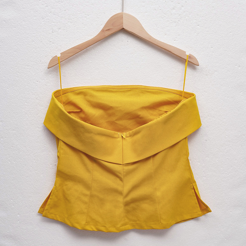 Haut tubulaire en coton et lin pour femmes, élégant, Sexy, dos nu, fermeture éclair, sans manches, haut court, vêtements d'été français, nouvelle collection