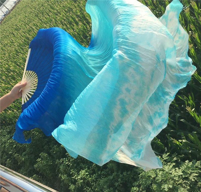 1 paire (1L + 1R) femmes 100% vraie soie danse orientale ventilateur voiles coloré dégradé scène danse soie Fans danse du ventre accessoires ventilateur