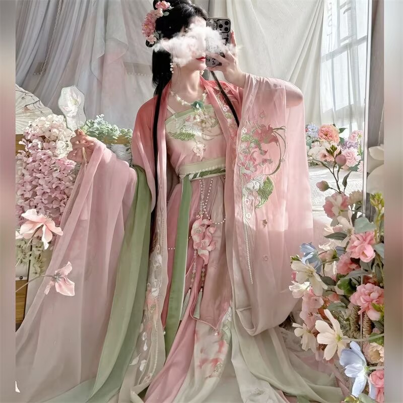 Robe Hanfu chinoise pour femmes, Costume de Cosplay de carnaval sur scène, costumes Hanfu Tang brodés roses, tenue de fête, robe Hanfu