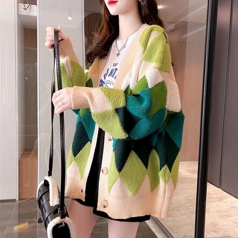 Mode femmes pull ample haut coréen dames col en v Cardigan tricoté automne hiver femme nouveau moyen Long Styles tricot manteau