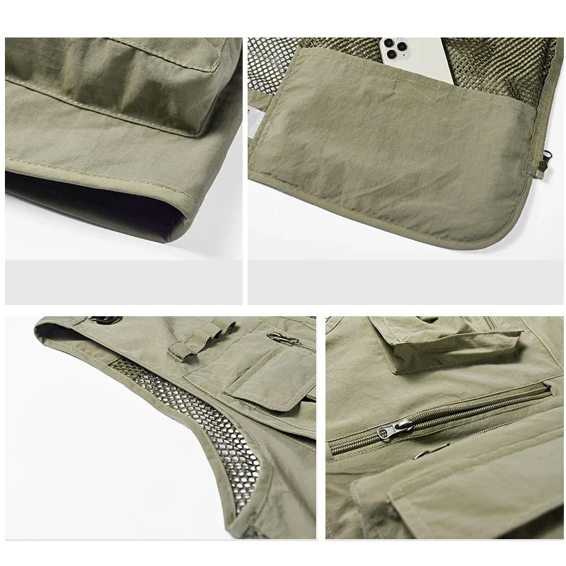 Gilet d'été pour hommes, manteau décontracté pour photographe, gilet de travail en maille, veste sans manches, outils, gilet de poche 6XL