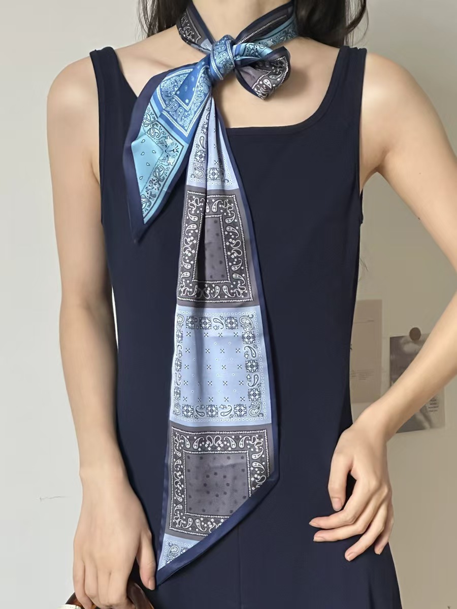 Nouveau Foulard Long en Soie pour Femme, Imprimé Paisley de Luxe, en Satin Doux, utilisable comme Bandeau, Ruban pour Sac à Main, Foulard, Hijab, Foulard de Cou et Bandeau pour la Tête