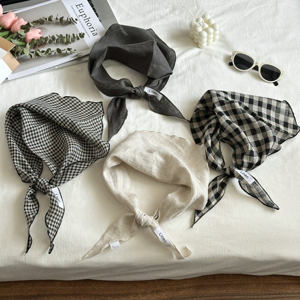 Écharpe en lin vintage de couleur unie, tissu fin et respirant, écharpe triangulaire, sensation confortable, foulard pour les vacances
