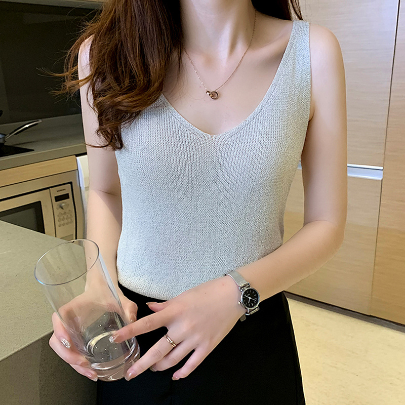 Débardeur en soie brillante pour femme, vêtement d'été, élastique, blanc, tendance, mode coréenne, élégant