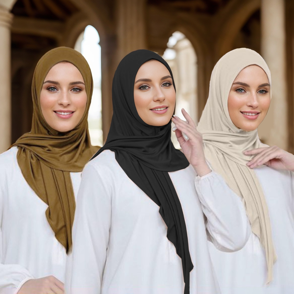 Écharpe Hijab Instantané en Jersey Modal Solide pour Femme Musulmane, Turban Islamique Doux, 68x68cm