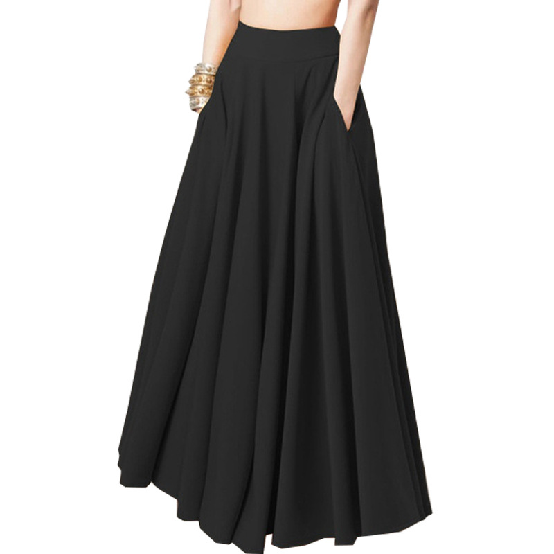 2025 printemps femmes jupe noir tempérament confortable plissé mode décontracté taille élastique rouge jupe longue pour femme
