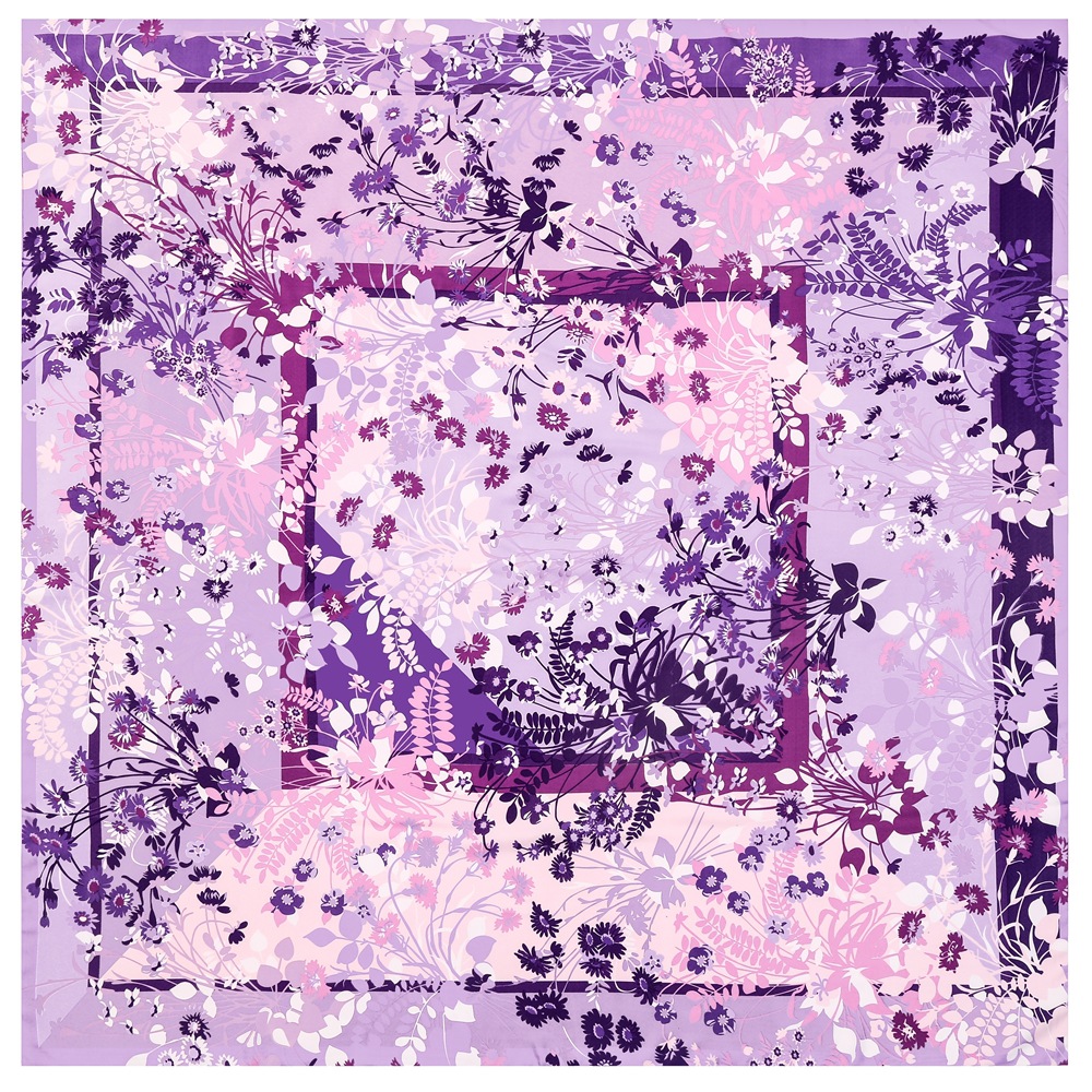 Foulard en soie pour femme, grand châle français, nouveau motif floral et végétal, bandana carré de luxe, hijab, foulard féminin 130CM
