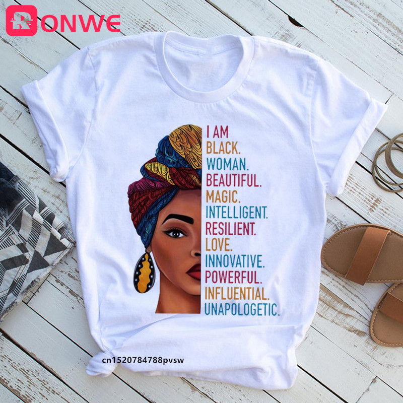 T-shirt imprimé drôle blanc africain pour femmes, belle fille, reine noire, Jules Harajuku, vêtements des années 90, drop sunshine