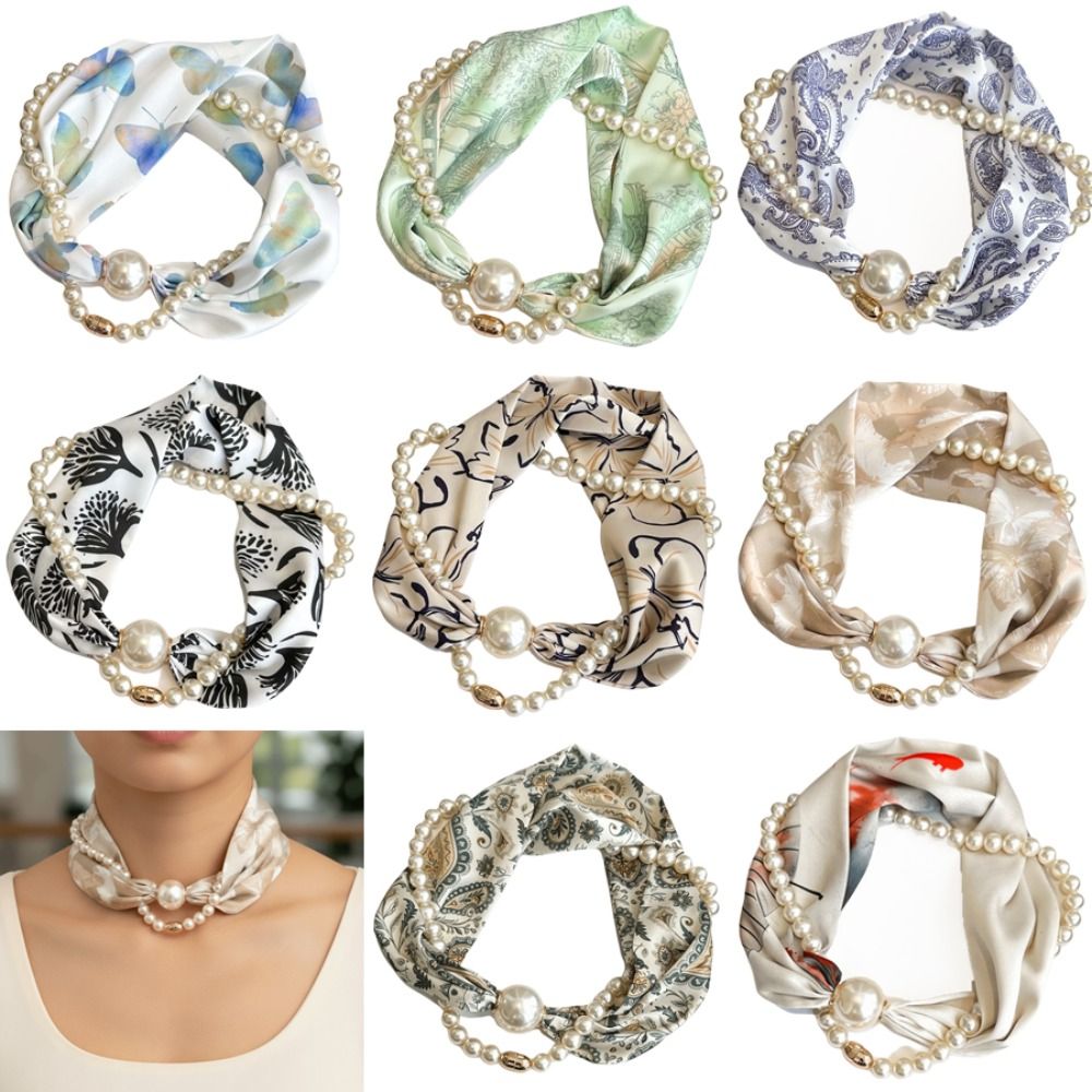 Écharpe longue en soie pour femme avec perles magnétiques, petit châle fin à perles, boucle magnétique, cache-cou, style décontracté