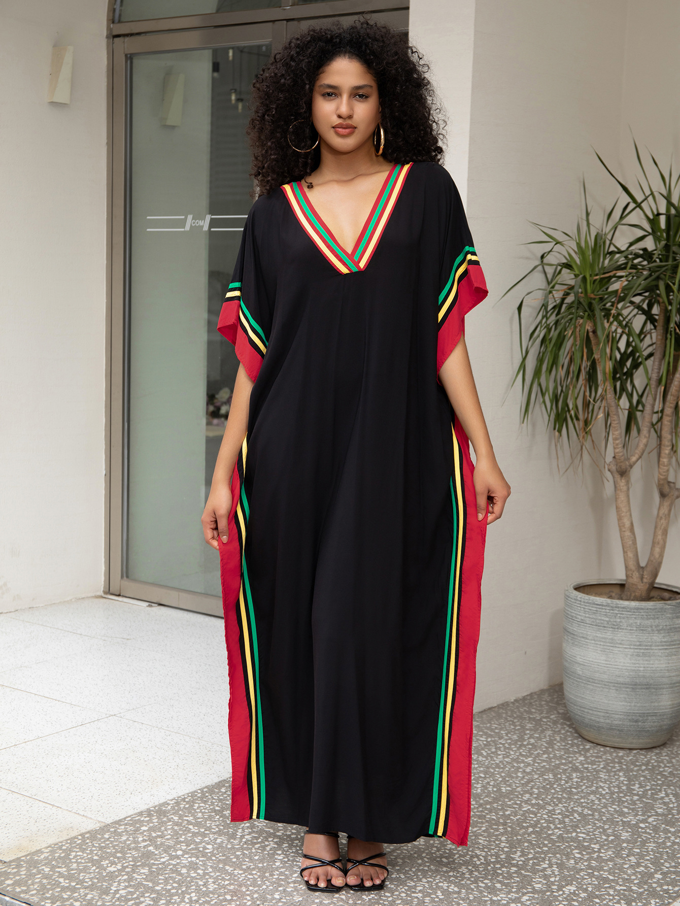 Robes Kaftan pour femmes, col en V, imprimé, paréo de plage grande taille, robe de détente