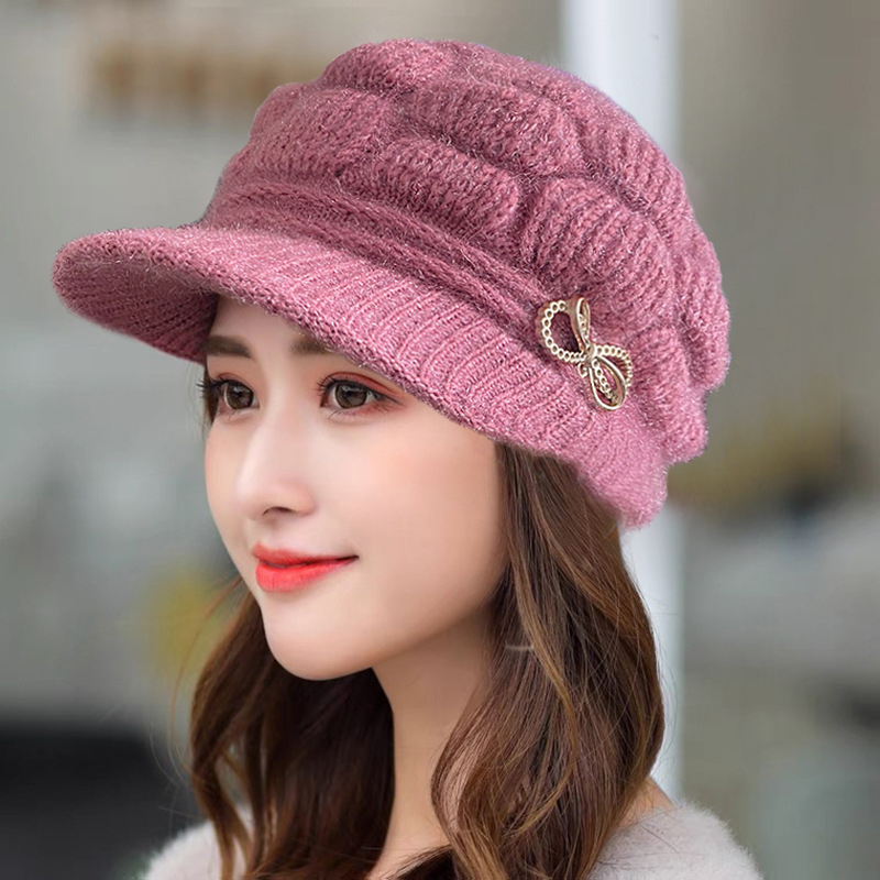 Chapeau chaud d'hiver tricoté, casquette décontractée pour maman, chapeau de grand-mère en peluche épaisse doublée de polaire, laine chaude, cadeau de noël