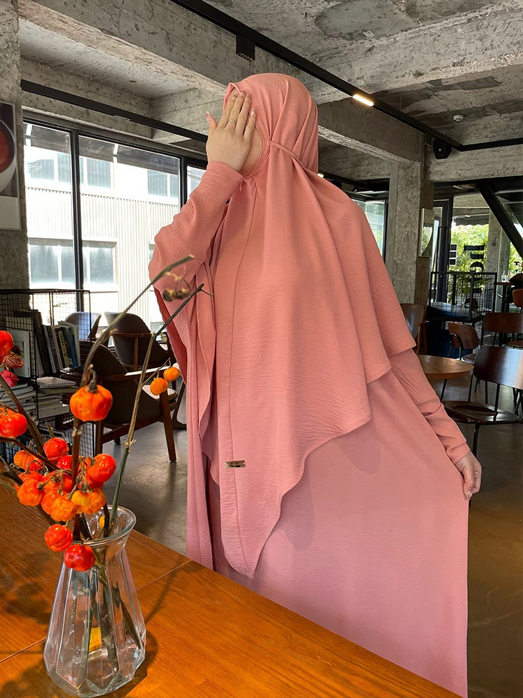 Abaya-Robe Longue de Prière Saoudite pour Femme Musulmane, Vêtement de Ramadan, Niqab, Jilbab, Ensemble de 2 Pièces