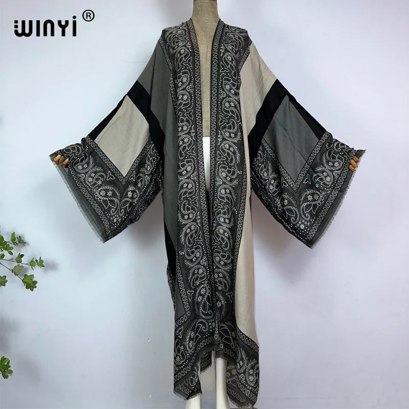 Manteau imprimé kimono WINYI, cardigan à manches longues, abaya, robe bohème, kaftan, abaya de luxe Dubaï, caftan pour femme musulmane.
