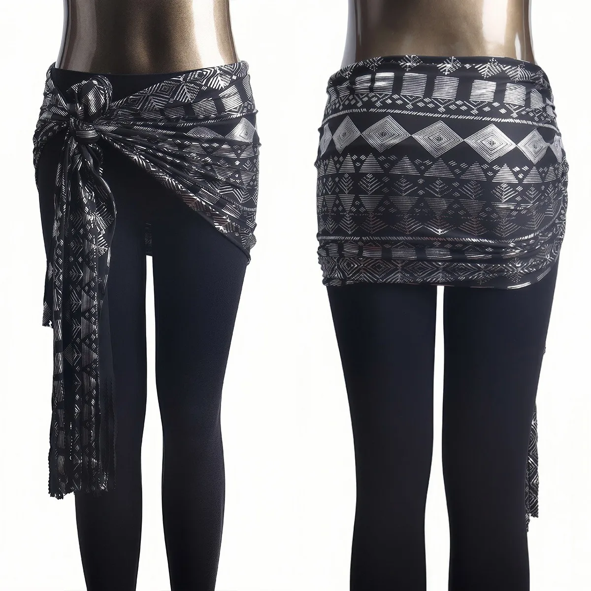 Écharpe triangulaire imprimée rétro et tendance pour femme, accessoires élégants pour costumes de danse avec feuille d'or, écharpe de hanches pour vacances à la plage