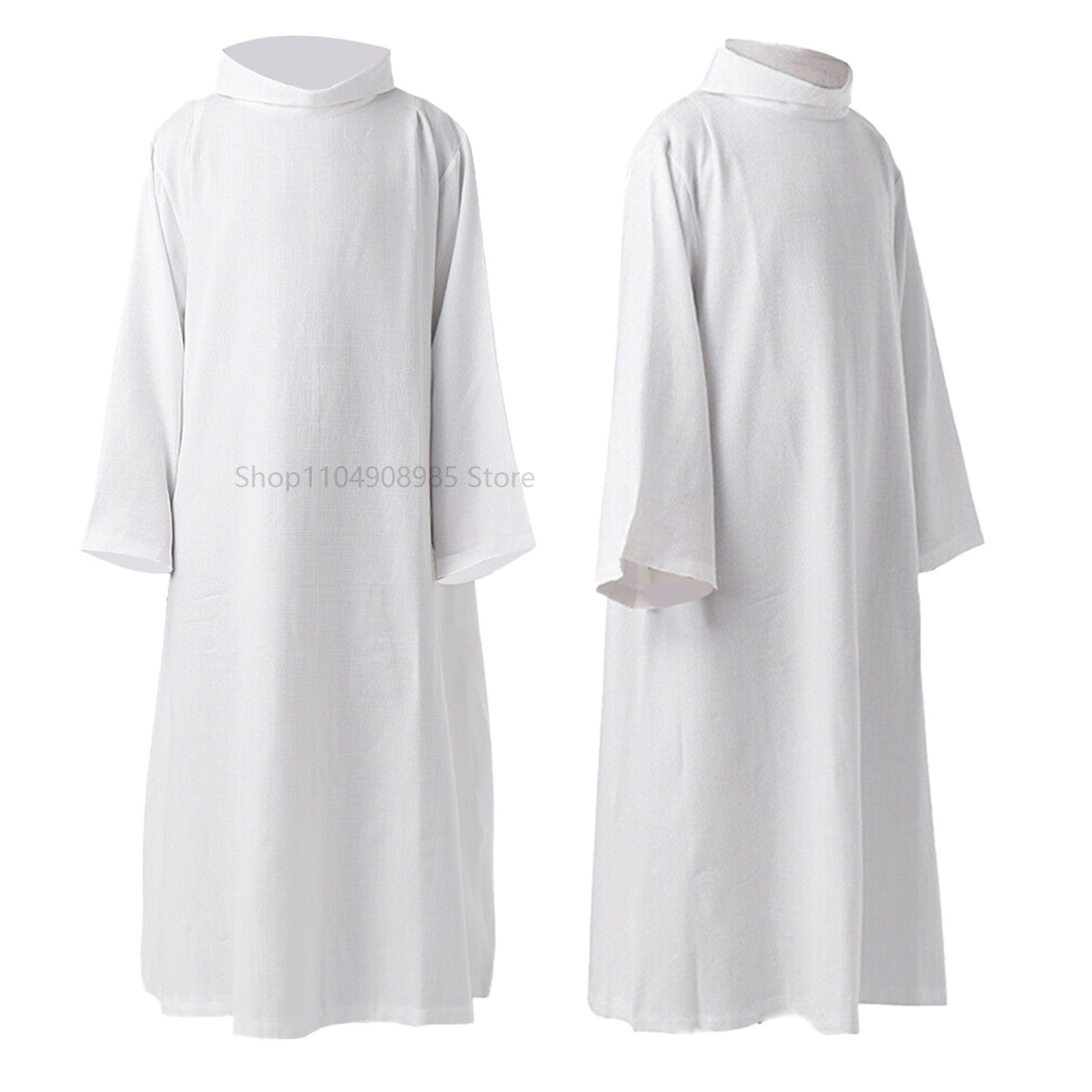 Robe de prêtre blanche, Costumes Cospaly médiévaux, tenues fantaisie, fête de carnaval d'halloween, Robes de clergé, église catholique