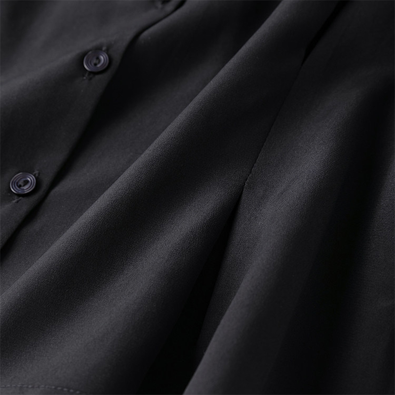 Chemisier en Soie pour Femme 100% Soie de Mûrier Crêpe de Soie Manches Courtes Couleur Noire Unie Taille Ajustée Haut Décontracté Blouse Été M1576