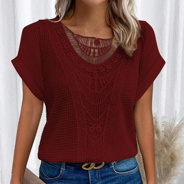 T-shirt élégant à manches courtes avec empiècements en dentelle, vêtements pour femmes, nouveaux modèles printemps-été 2026 européens et américains