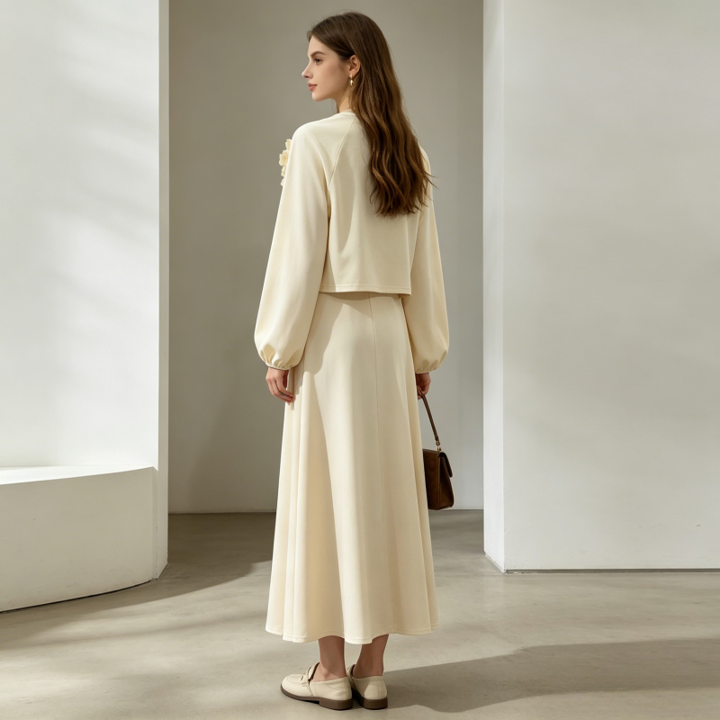 Ensemble de mode Eid Dubaï 2 pièces pour femme : haut à manches lanternes et jupe, ensembles musulmans, jalabiya avec appliques, ensembles pour femmes