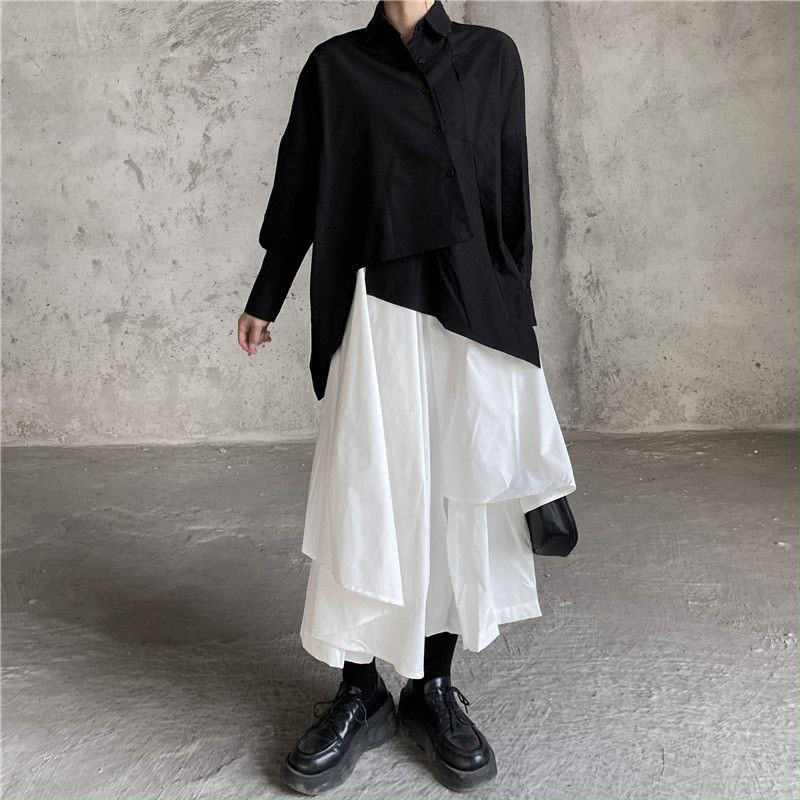Femmes jupes gothique jupes irrégulières pantalons femmes taille haute blanc noir jupes longues femme jupes plissées Culottes femmes vêtements