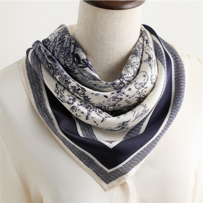 1 pièce Foulard carré 70 cm imprimé végétal pour femme, en soie simulée, élégant et polyvalent, pour la tête, les sacs, les vêtements et les accessoires