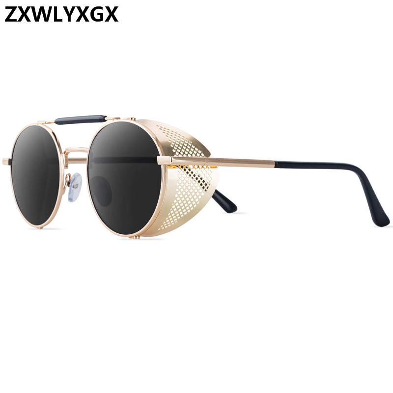 Lunettes de soleil rondes en métal rétro pour hommes et femmes, Steampunk, Designer de marque, Lunettes de soleil vintage, Protection UV, Tendance
