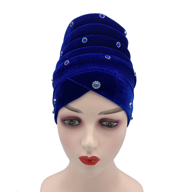 Turban Africain Aso Oke en Velours pour Femme, Foulard Islamique, Chapeau