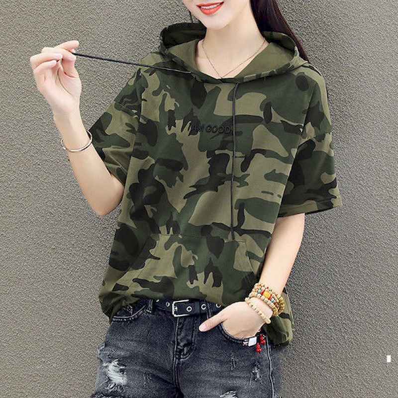 T-shirt à Capuche en Coton à Manches Courtes pour Femme, Uniforme d'Étudiant Fin, Style Coréen, Été