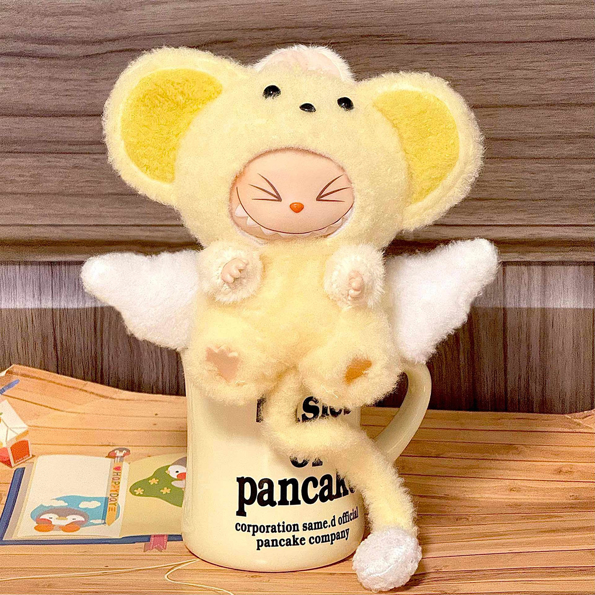 [Pas de poupée] mignon Mini poupée en peluche bleu à capuche en peluche dessin animé vêtements pour Labubu I II poupées tenue accessoires vêtements cadeau