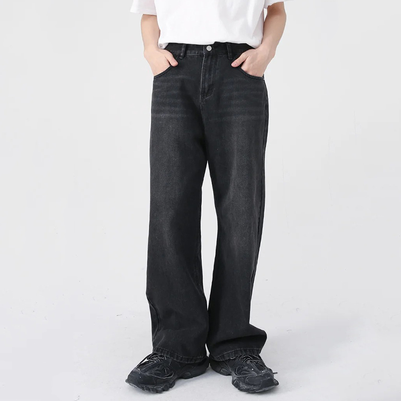 Hommes classique jambe droite Jeans décontractés homme marque jambe large noir Denim pantalon Simple Vintage extérieur haute rue Denim pantalon
