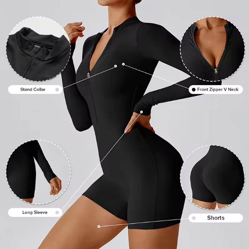 Combinaisons courtes de Fitness pour femmes, salopette d'entraînement à manches longues, combinaisons sportives une pièce, barboteuse d'entraînement, vêtements de gymnastique, survêtement pour femmes