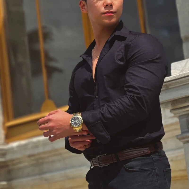 Chemisier uni à manches longues et col rabattu pour hommes, chemises de simplicité à boutons assortis, vêtements décontractés coréens, mode printemps et automne