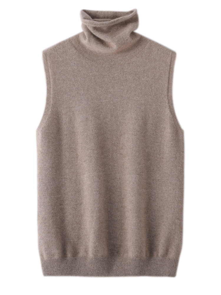 Pull à col roulé sans manches pour femme, gilet 100% laine mérinos, basique, tricoté doux, haut de Style coréen, automne hiver