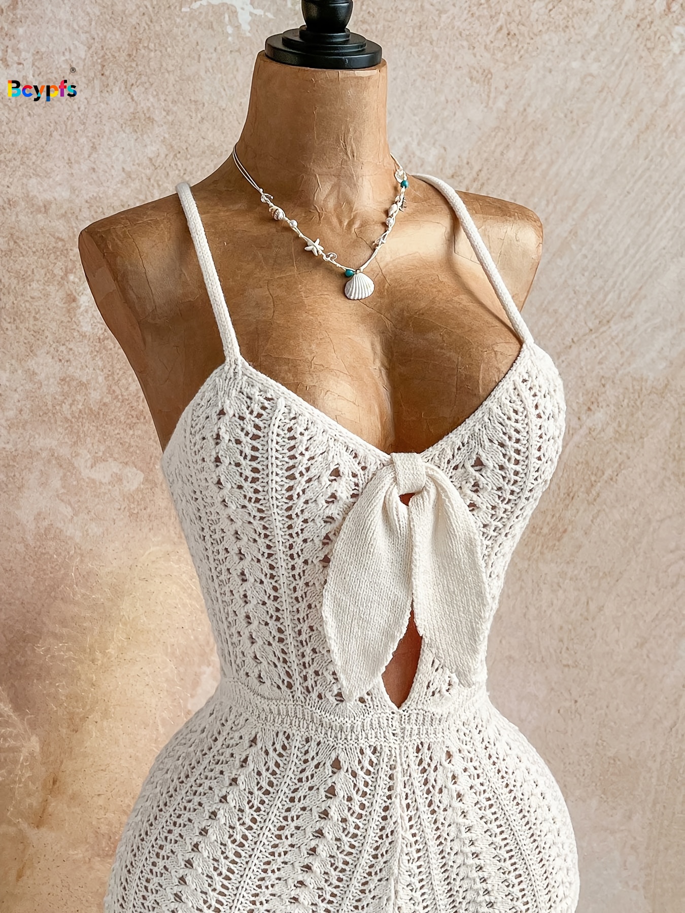 Combinaison en crochet blanche bohème pour femmes, à nouer devant, ajourée, sans manches, dos nu, tenue de plage pour les vacances